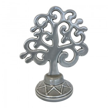 Vaso moderno legno albero della vita soprammobile tortora argento - 420F